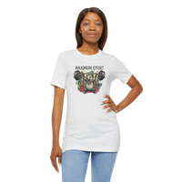 DailyThreadCo. light grey 100% cotton t-shirt with a graphic of a possum lifting a barbell and the text MAXIMUM EFFORT.