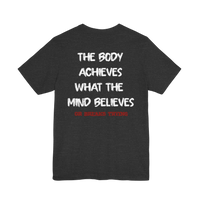 DailyThreadCo. charcoal grey athletic gym t-shirt featuring a motivational quote printed on the back.