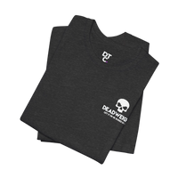 DailyThreadCo. charcoal grey cotton gym t-shirt with a white skull chest graphic and crew neck design.
