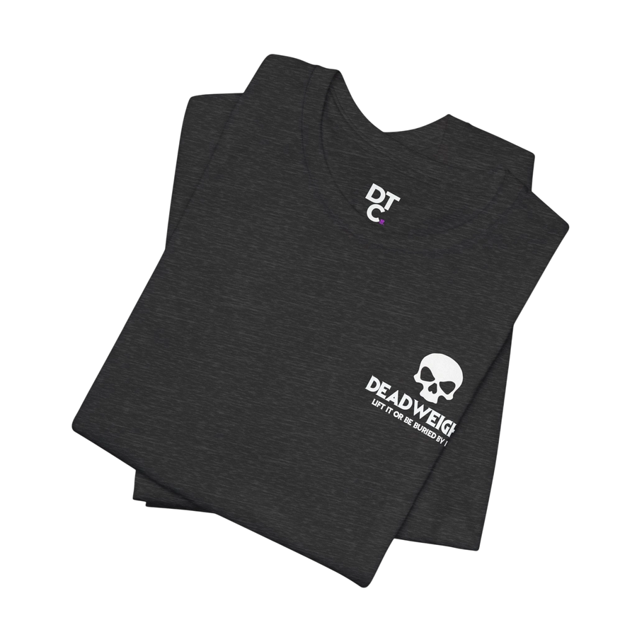 DailyThreadCo. charcoal grey cotton gym t-shirt with a white skull chest graphic and crew neck design.