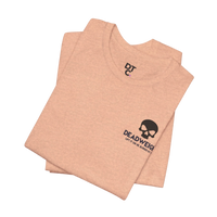 DailyThreadCo. peach-colored cotton gym t-shirt with a skull graphic and Deadweight motivational text on the chest.