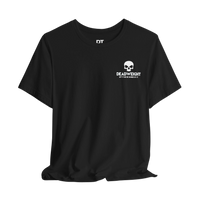 DailyThreadCo. black cotton gym t-shirt featuring a white skull chest emblem and motivational Deadweight branding.