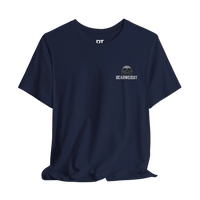 DailyThreadCo. navy blue 100% Airlume cotton t-shirt with crew neck and small skull graphic with 