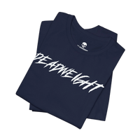 DailyThreadCo. navy blue cotton gym t-shirt with white jagged DEADWEIGHT graphic on the chest.