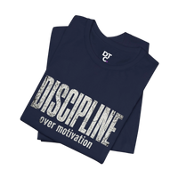 DailyThreadCo. navy blue 100% cotton t-shirt with distressed white text reading 