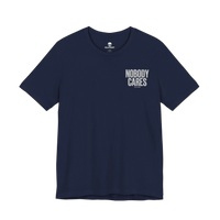 DailyThreadCo. navy blue cotton graphic t-shirt with Nobody Cares text print on the chest.