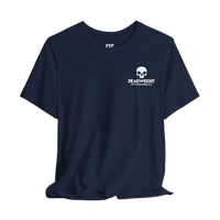 DailyThreadCo. navy blue cotton t-shirt featuring a white skull logo and Deadweight text on the chest.