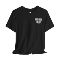 DailyThreadCo. black cotton graphic t-shirt featuring Nobody Cares text on the chest in a clean retail fit.