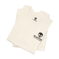 DailyThreadCo. off-white cotton crew neck t-shirt with a small black skull graphic and Deadweight text on the chest.