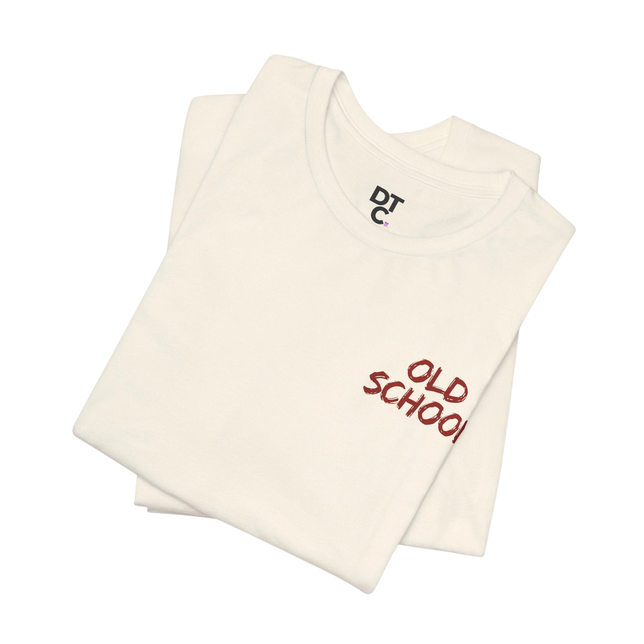 DailyThreadCo. cream 100% cotton t-shirt with "OLD SCHOOL" graphic on chest and "OLD SCHOOL PLATE BANGERS" on back.