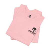 DailyThreadCo. light pink cotton crew neck t-shirt with a small black skull graphic and Deadweight text on the chest.