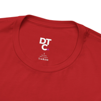 DailyThreadCo red 100% cotton crew neck t-shirt with 'Zero Given' graphic and DTC logo on tag.