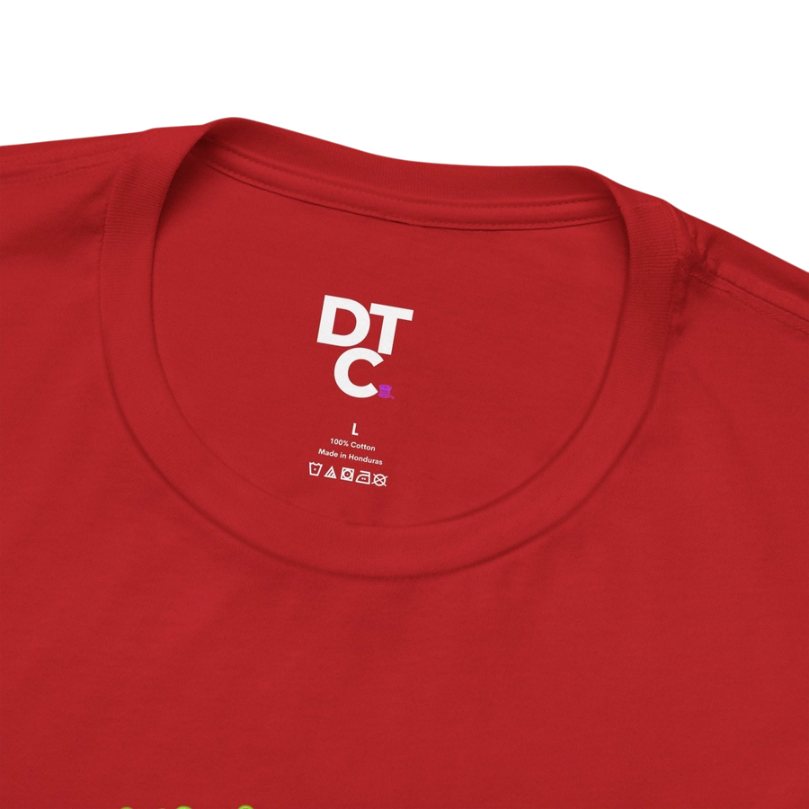 DailyThreadCo. red 100% cotton crew neck t-shirt with a funny raccoon graphic and "Bulking Season Is Every Season" text.