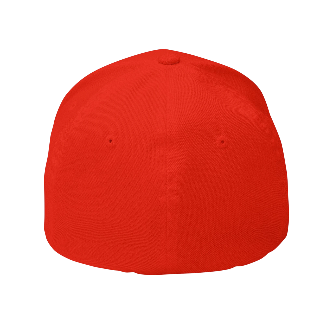 DailyThreadCo. red structured Flexfit cap with a mid-profile crown and curved visor, featuring a durable twill blend.