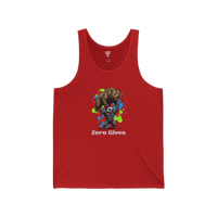 DailyThreadCo. red cotton graphic tank top with a bear lifting a honey badger and the text 