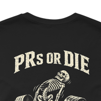 DailyThreadCo. black 100% cotton t-shirt with a vintage-style skeleton deadlifting and the text 