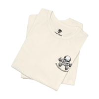 DailyThreadCo. off-white crew-neck cotton fitness t-shirt featuring a skull and dumbbell graphic on the chest.