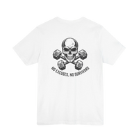 DailyThreadCo. white 100% Airlume cotton t-shirt with a skull and crossed dumbbells graphic and 