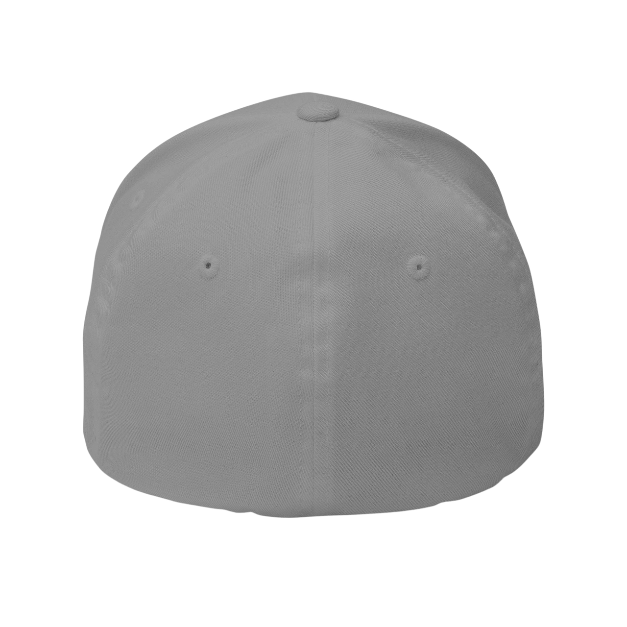 DailyThreadCo. structured Flexfit cap with a distressed skull embroidery and silver undervisor in a mid-profile design.