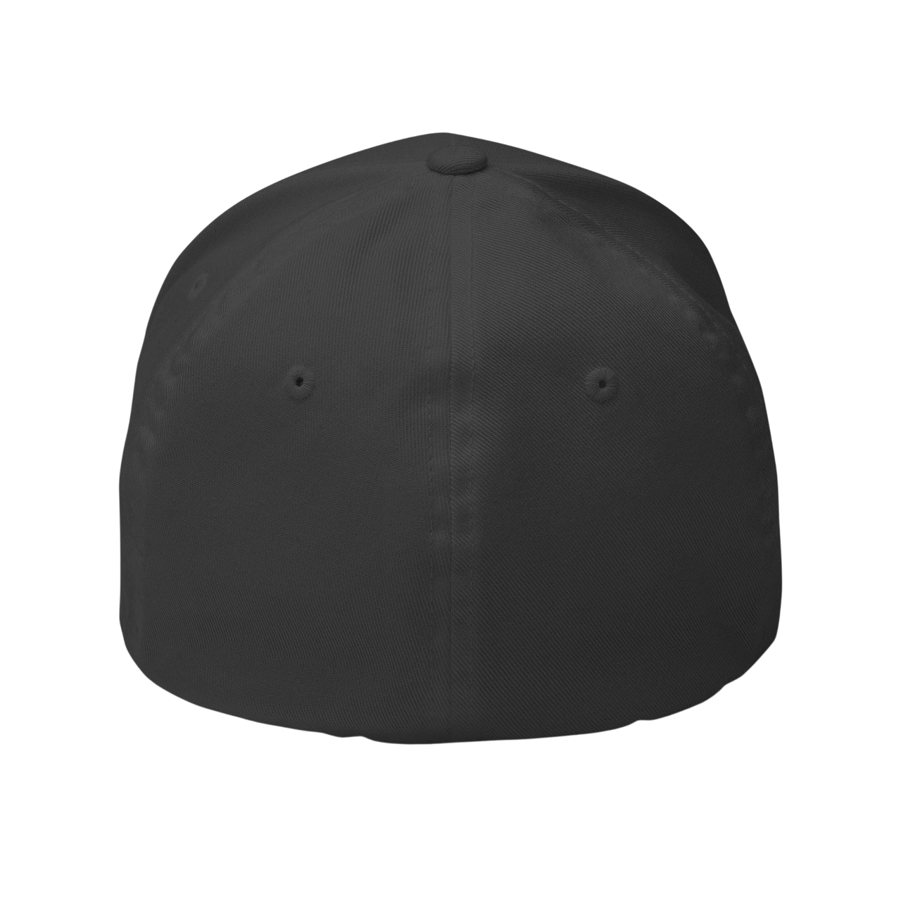 DailyThreadCo. structured black Flexfit cap with a distressed skull embroidery and curved visor.