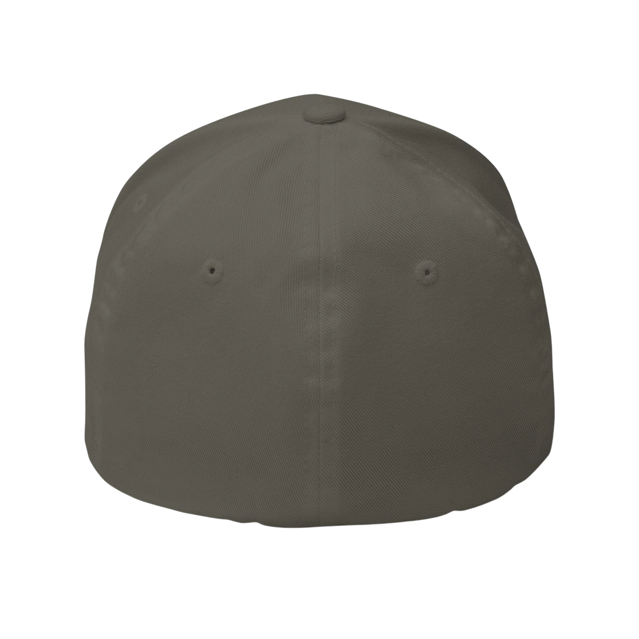 DailyThreadCo. structured flexfit cap in dark grey twill with a curved visor and embroidered skull design.