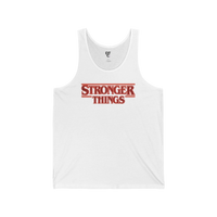DailyThreadCo. white cotton tank top with bold red 