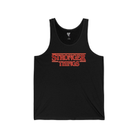 DailyThreadCo. black cotton tank top with red retro 