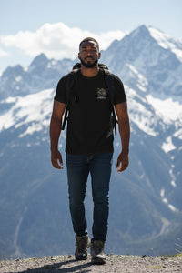 DailyThreadCo. black 100% cotton t-shirt with a Viking warrior graphic on the back and 