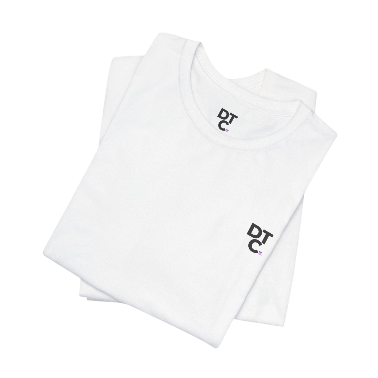 DailyThreadCo. white 100% cotton crew neck t-shirt with small black DTC logo on chest, perfect for fitness.