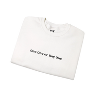 DailyThreadCo. white crewneck sweatshirt with black 