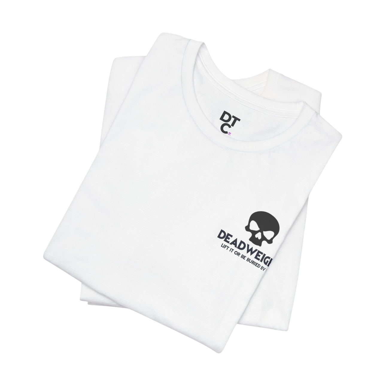 DailyThreadCo. white cotton gym t-shirt with a black skull chest emblem and crew neckline for athletic training.
