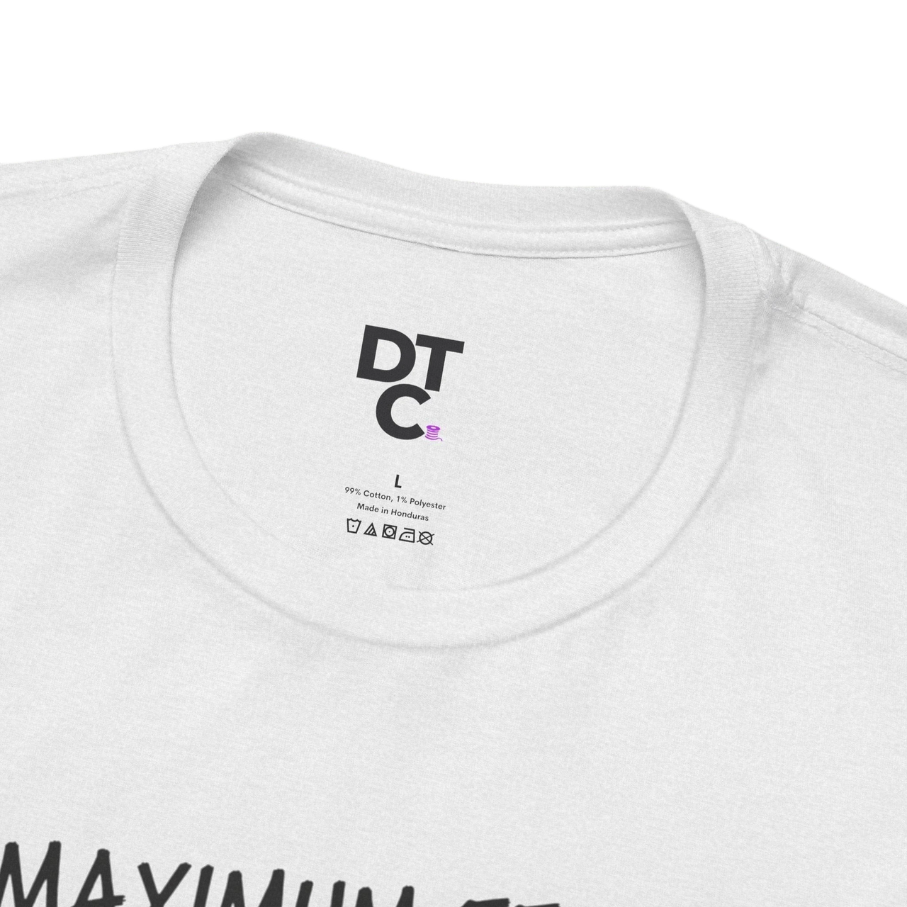 DailyThreadCo. white 100% cotton t-shirt with 'MAXIMUM EFFORT' graphic and crew neck.