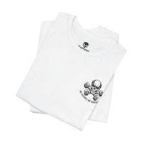 DailyThreadCo. white crew-neck cotton fitness t-shirt with a skull and dumbbell chest graphic.