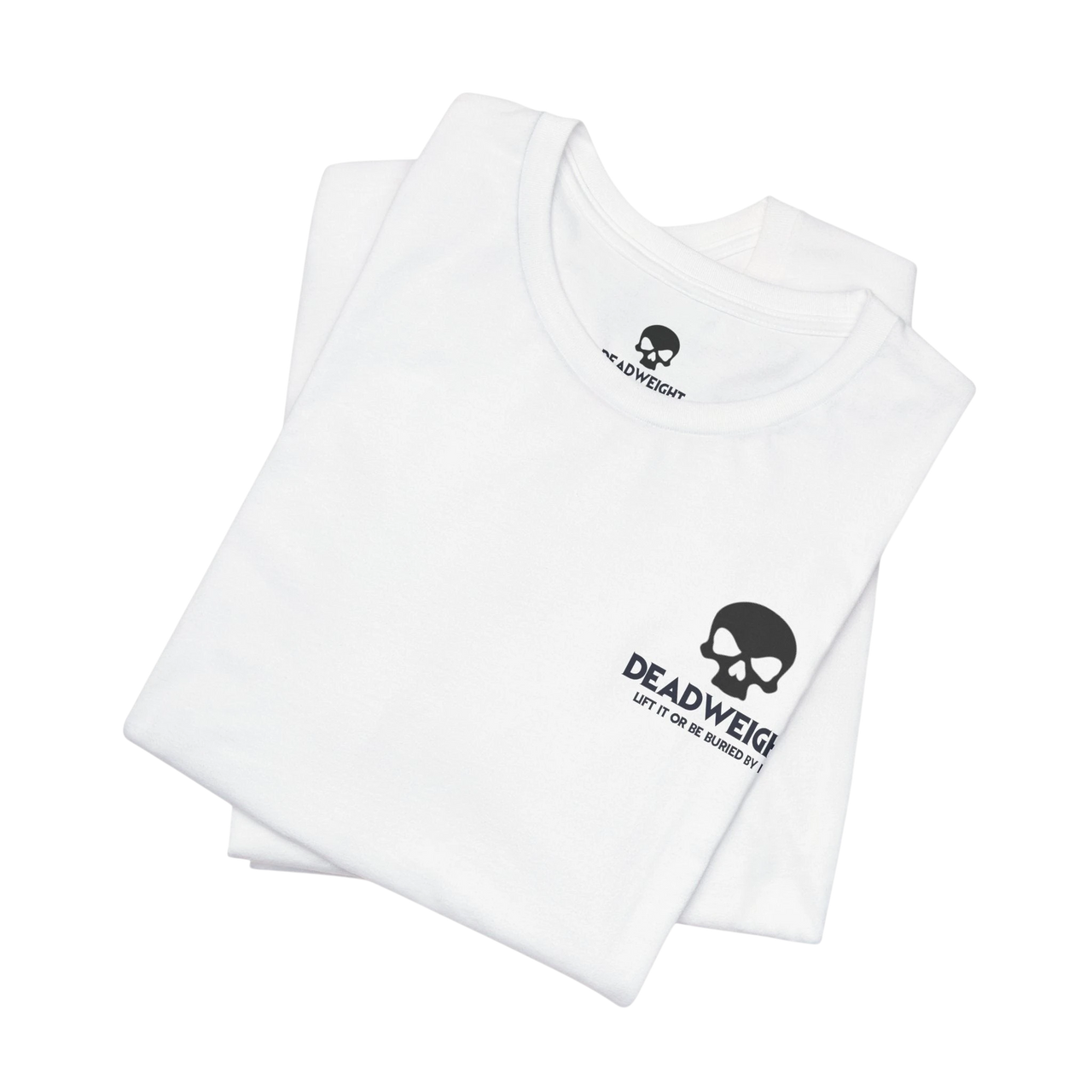 DailyThreadCo. white cotton t-shirt featuring a black skull logo on the chest and a crew neckline.